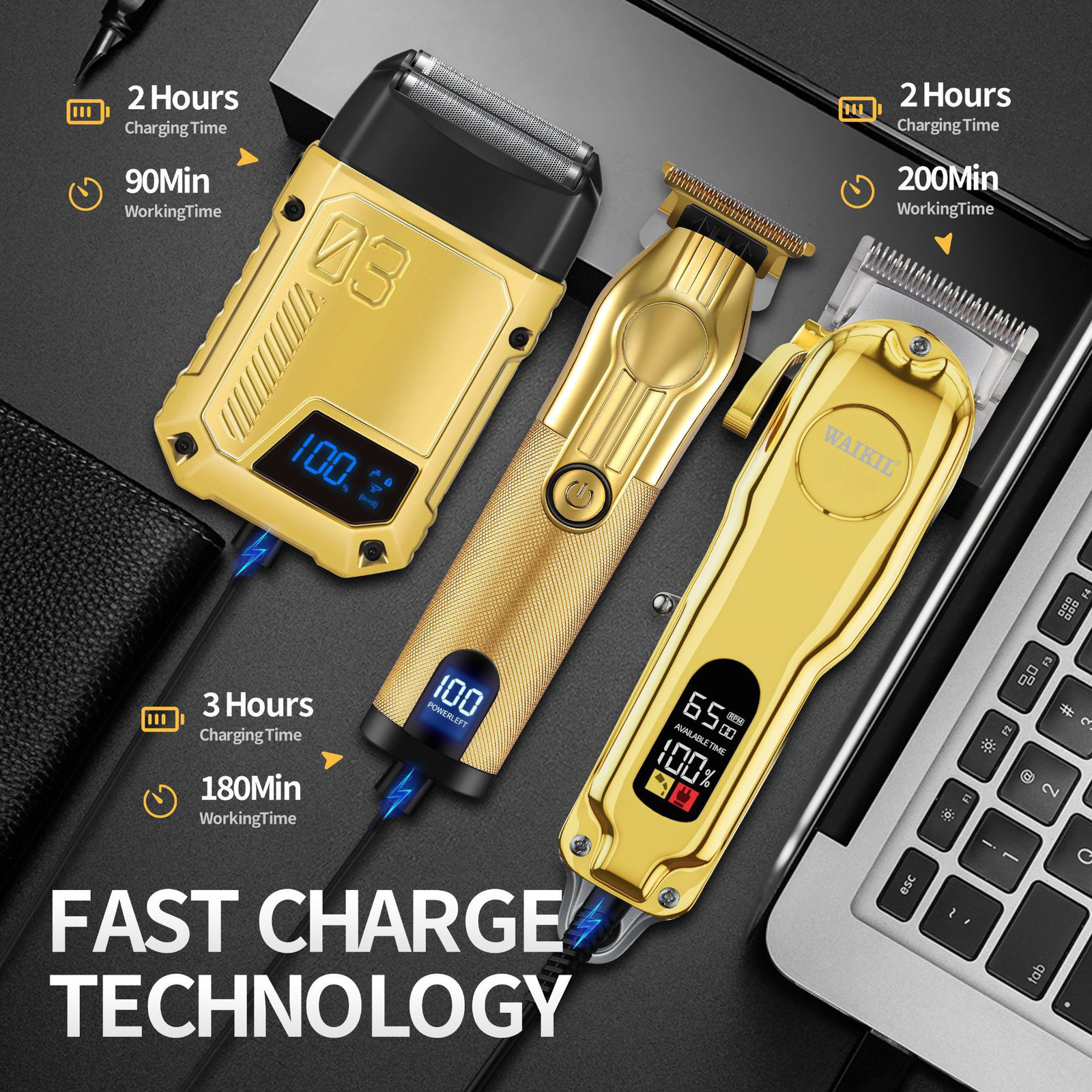 Professional Hair ClippersHair TrimmerBeard Shaver for Men Cordless Barber Clipper Hair Cutting Kit Haircut Grooming Kit 251103