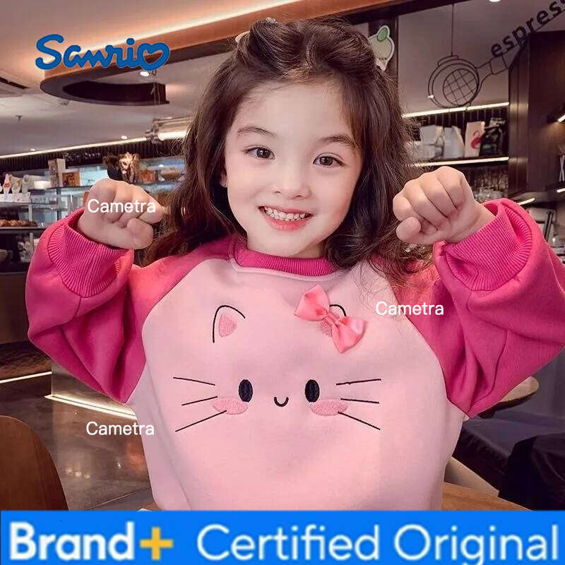 Sanrio 2025 New Girls' Mid-Big Size Fleece-Lined Cartoon Crewneck Sweatshirt Autumn/Winter Warm Stylish Viral Base Layer Top H2601121