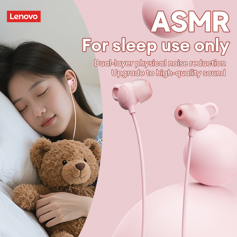 Lenovo YF44 Wired Earphones In-Ear Noise-Canceling Sleep Headphones with Smart In-Line Controls and Microphone Hi-Fi Sound Quality Music Headset