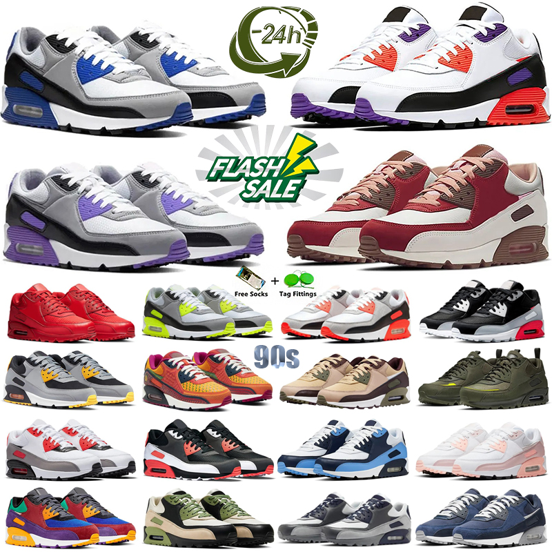 2026 Designer 90 Running Shoes 90S Sneakers Triple White Black UNC Mesh Leather Gum Surplus Safety Orange Grape Mens Womens Outdoors Sport Size 36-45