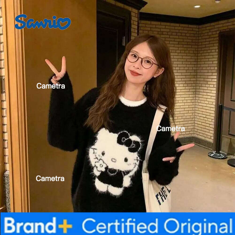 Sanrio Cute Hello Kitty Girls Christmas Sweet Cartoon Women Loose Versatile Autumn Winter Knitting Sweater Tops Festival Gift H260112