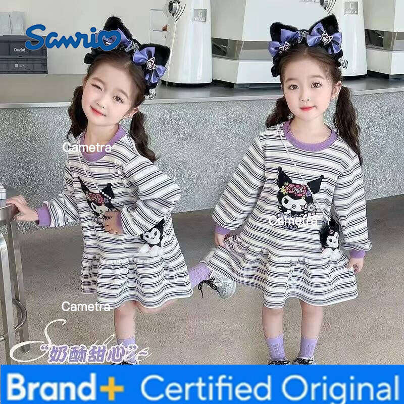 Sanrio Autumn Baby Girls Clothes Kid Solid Cotton Cartoon Printed Long Sleeve Princesses Dresses Children Cause Party Uniform H260112