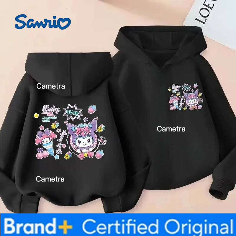 Sanrio Kuromi Boy Girl Hoodie Street Casual Sport Kawaii Harajuku Y2K Children Long-sleeve Autumn Winter Sweatshirt Clothing Top H260112