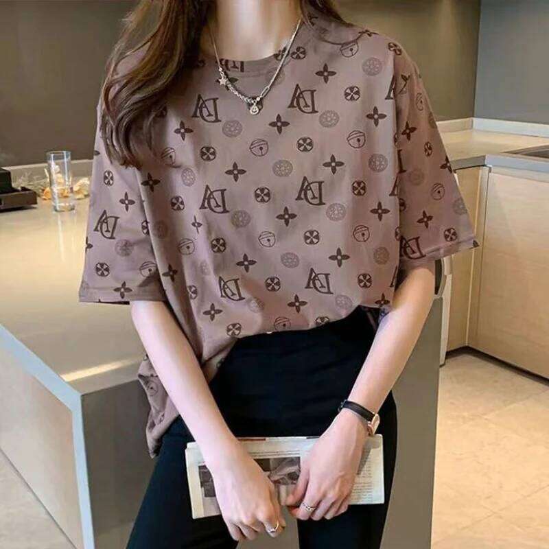 Summer Fashionable Print Designer Fashion Round Neck Short Sleeves T-Shirt For Casual Loose High Street Versatile Top Trendy Women Clothing