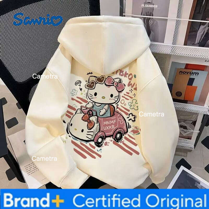 Sanrio Hello Kitty Women's Hooded Sweatshirt New Spring Autumn Fleece Lined Cartoon Fashionable Winter Casual Pullover Trendy H260112