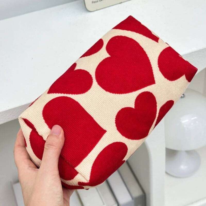 Women Large Capacity Heart Print Pattern Clutch Cosmetic Organizer Travel Wash Toiletries Storage Bag Makeup Pouch