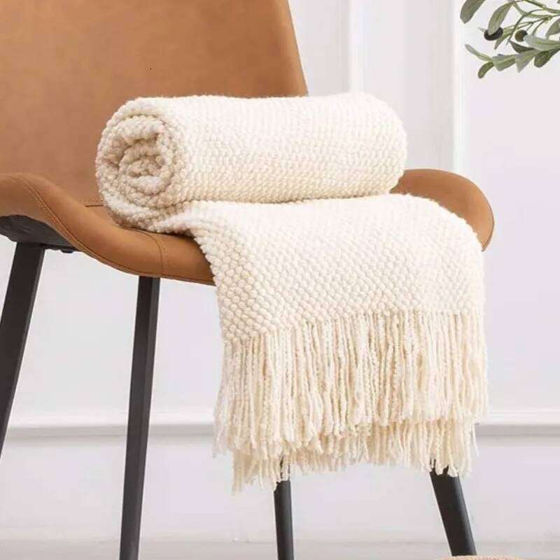 Cream Throw Gift Knitted Solid Color Fringe Decoration Blanket Cover Bean Blankets For Office Nap Couch and Bed Xmas XJ260112