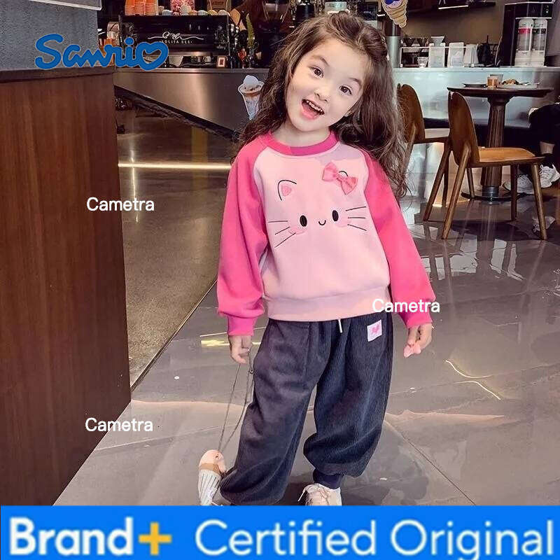 Sanrio 2025 New Girls' Mid-Big Size Fleece-Lined Cartoon Crewneck Sweatshirt Autumn/Winter Warm Stylish Viral Base Layer Top H2601121