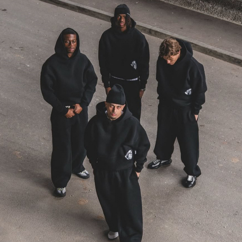 Harajuku Hip Hop Y2k Tracksuit Men Letter Print Black Twopiece Set Clothes Hoodie Baggy Sweatpants Casual Streetwear 250818