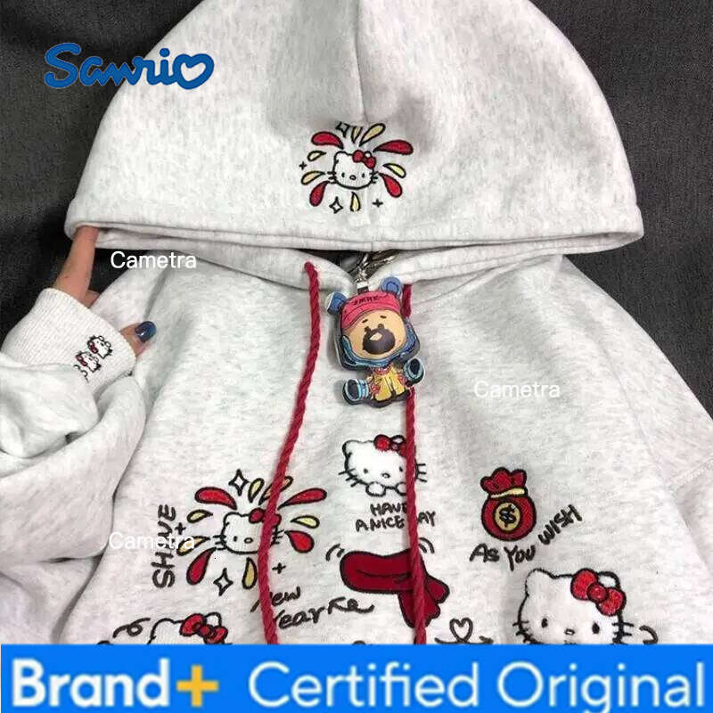 Sanrio Hot Kawayi Adorable Kit Embroidered Hoodie Sweatirts Women's Loose Fit Korean Sle Casual Jaets Spring Autumn Winter New Arrival H260112