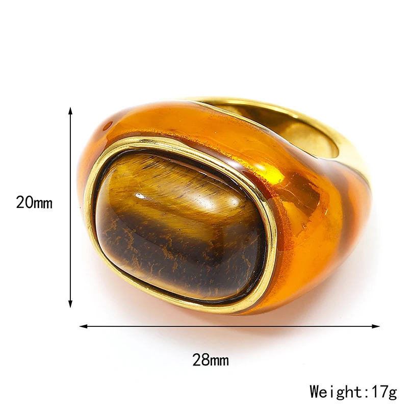Punk Style Stainless Steel 18k Natural Stone Drip Glaze Ring for Women Personality Simple Fashion Ring Charm Jewelry Gift 260107
