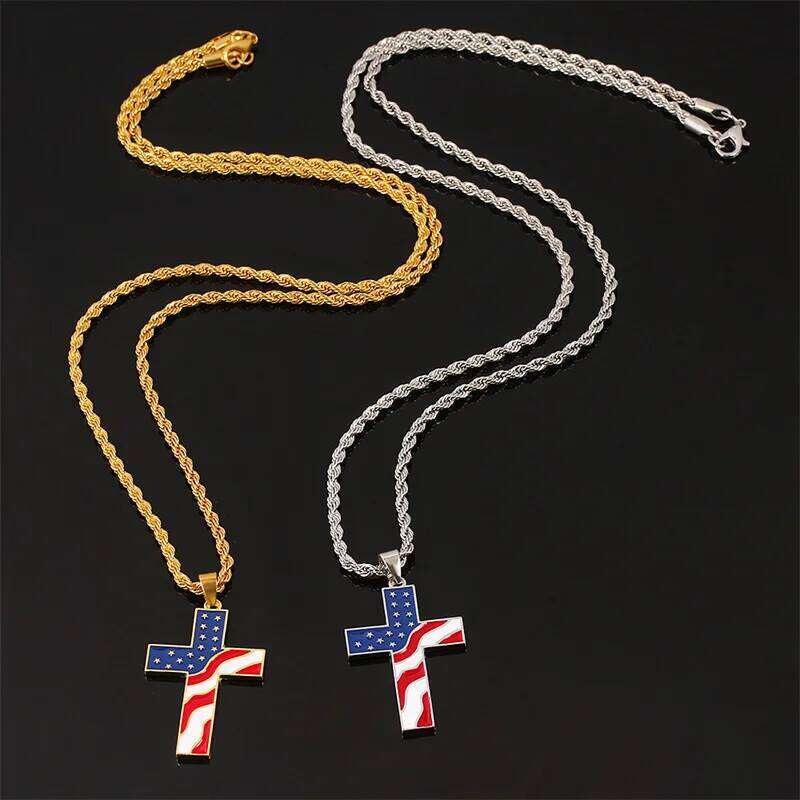 Creative Cross Men's Metal Chain Hip Hop American Flag Necklace Jewelry Hanging Around the Neck H260112