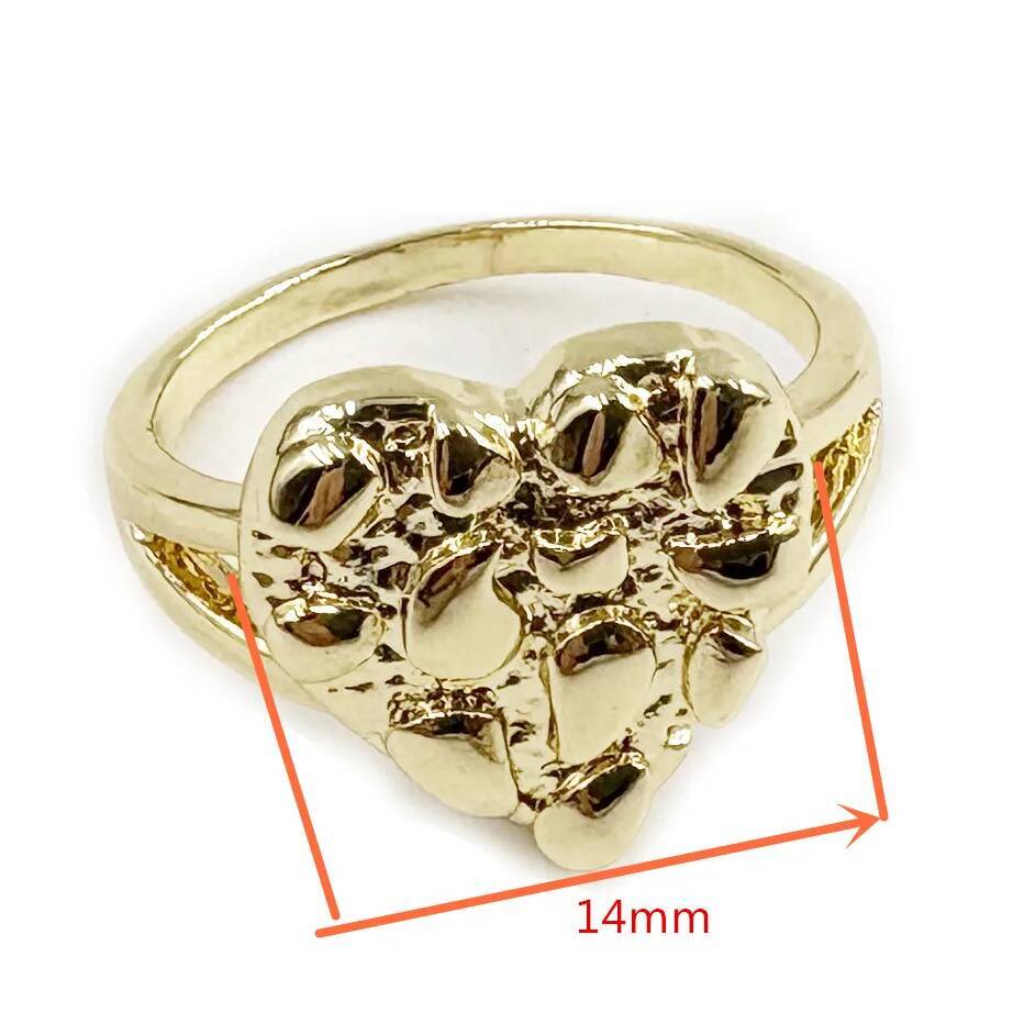 14mm Heart Shape Finger Ring Women Hip Hop Style 14K Gold Plated Nugget Jewelry Gift for Girlfriend Valentine's Day