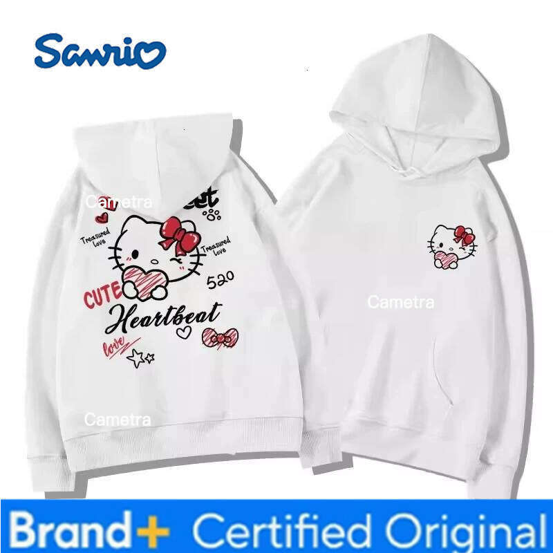 Sanrio Women's Hoodies Autumn Winter Clothing Japanese Anime Cute Hello Kitty Design Print Hooded Sweatshirt Y2K Oversized Cotton Coat H260112