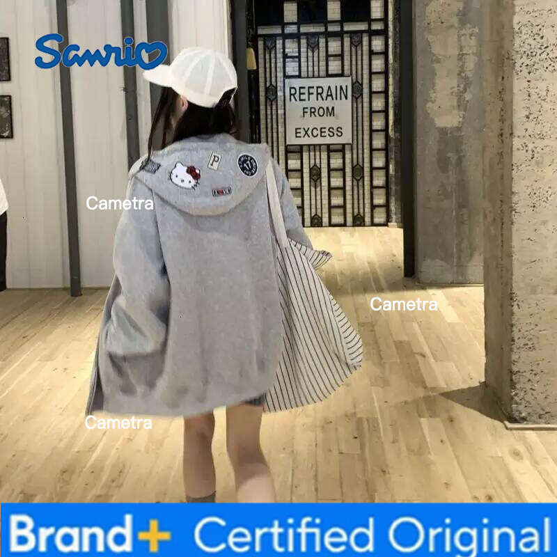 Sanrio Cartoon Hello Kittys Embroidered Hooded Cardigan Women's Loose Casual Zipper Jacket Y2K Girls Sweet Cool Tops Outerwear Street H260112