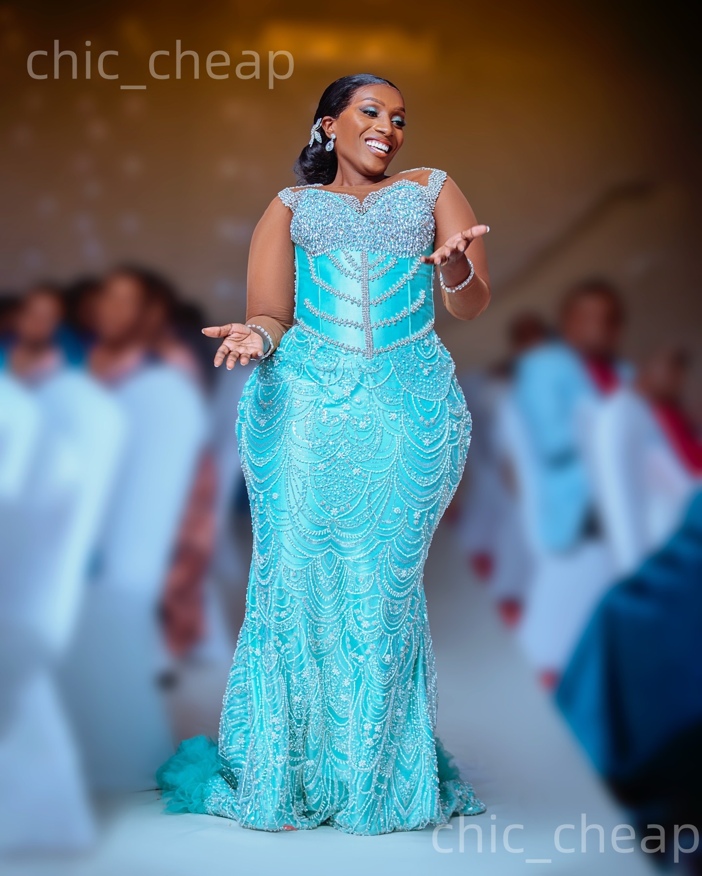 Aso Ebi Sky Blue Mermaid Prom Dresses 2026 Beaded Crystals Full Sleeves Evening Formal Party Second Birthday Engagement Gowns Dress For Special Occasi