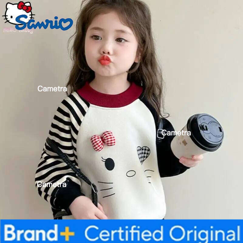 Sanrio Girls Cartoon Cat Thickened Sweatshirt Kawaii Autumn and Winter New Anime Children's Tops Warm Base Fashionable T Shirt H260112