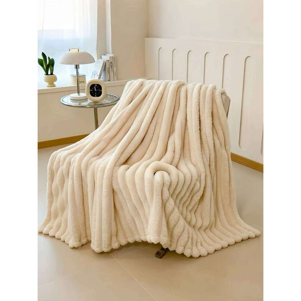 All-Season Gift, Luxurious Faux Rabbit Fur Throw Blanket, Flannel Fabric-Soft, Warm & Cozy for Couch, Bed, and Travel - Versatile XJ260112