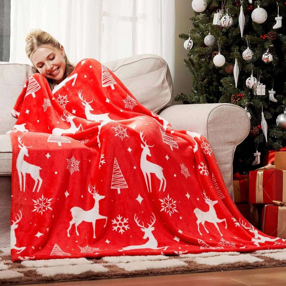 Soft Flannel Christmas Blanket Warm Plush Holiday Decor - Winter Cozy Present Throw for Couch XJ260112
