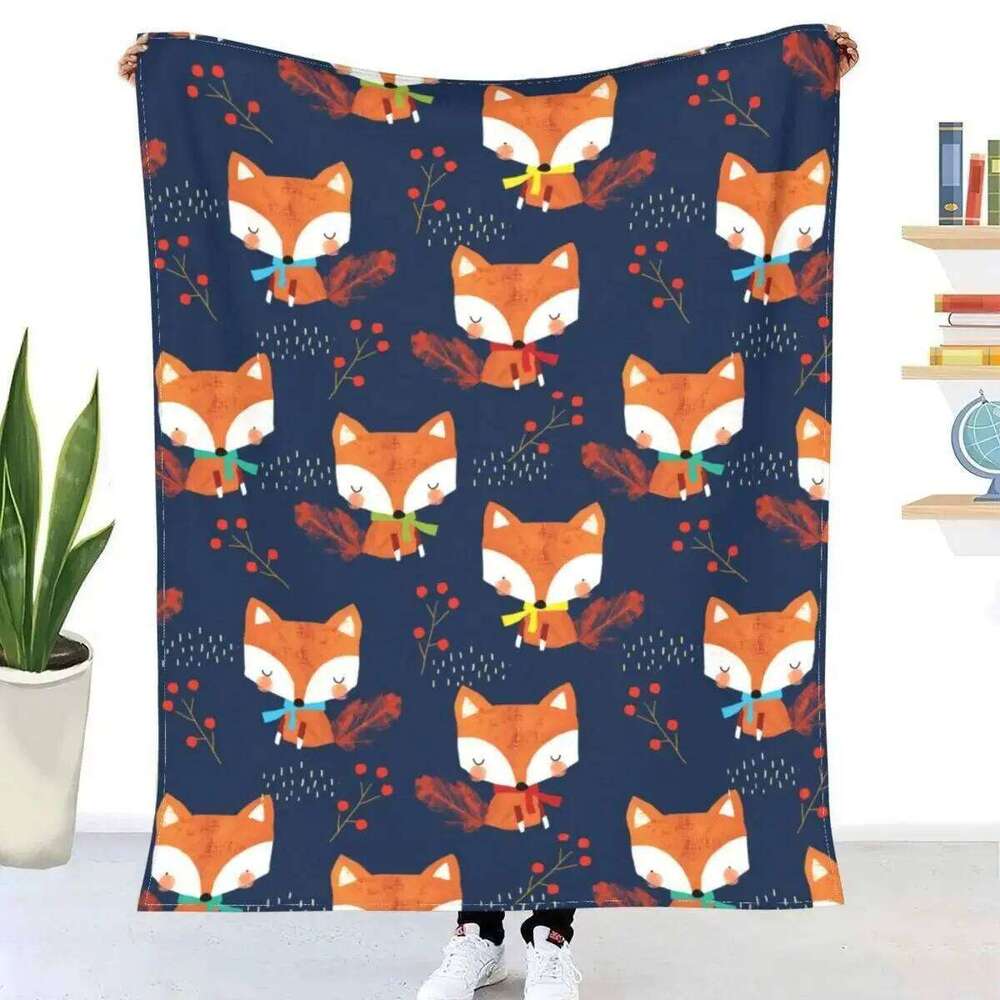 Cute cartoon fox digital-printed polyester Bedroom velvet flannel blanket Fleece soft sofa cover blankets for beds XJ260112