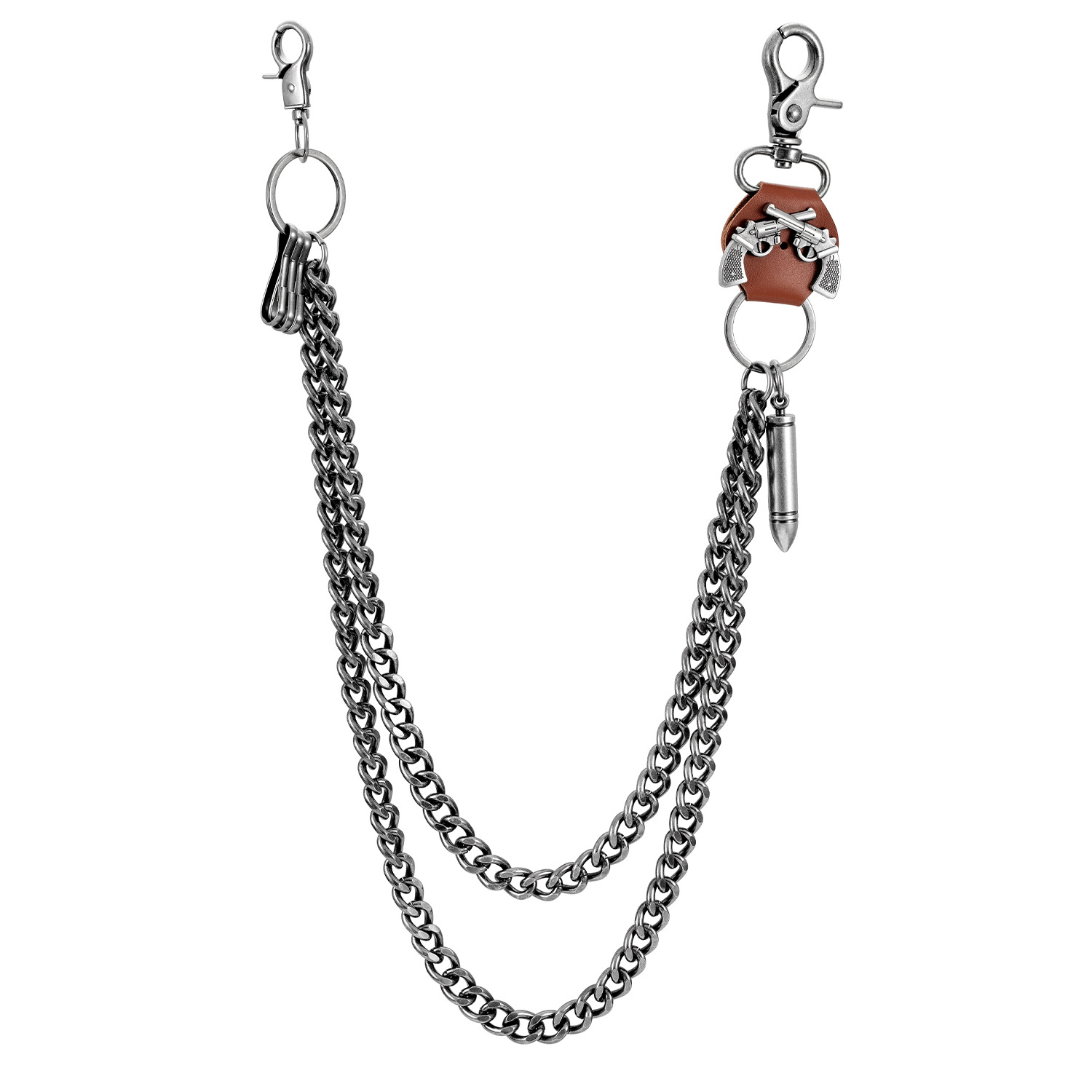 Fashionable Boutique Creative Double Gun Bullet Retro Style Double Layer Thick Pants Chain Metal Cowhide Double Chain Trendy Jeans Pendant
