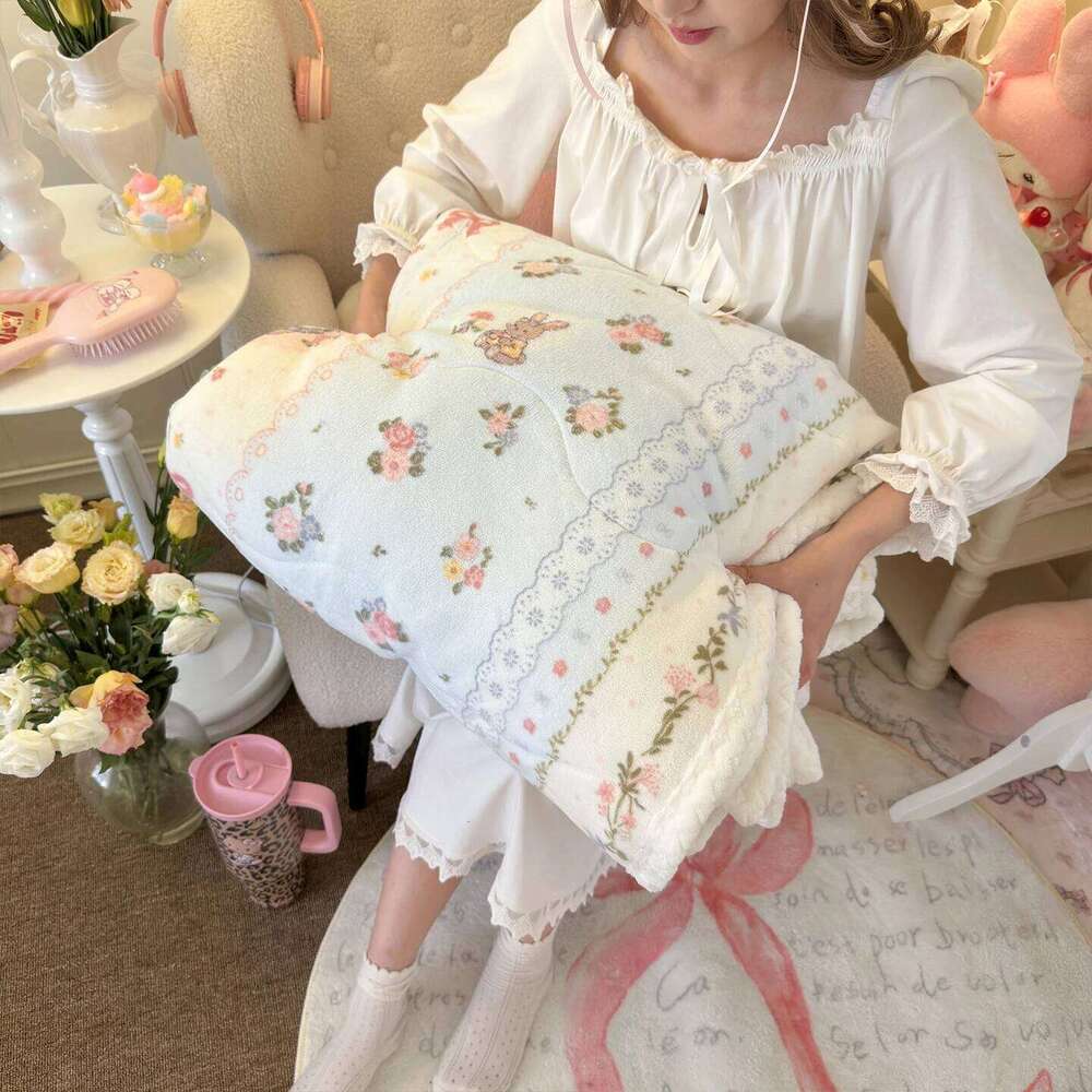 Cartoon Rabbit Print Flannel Winter Warm Cozy Throw Blanket for Bed Sofa Travel Floral Printed Soft Plush Blankets XJ260112