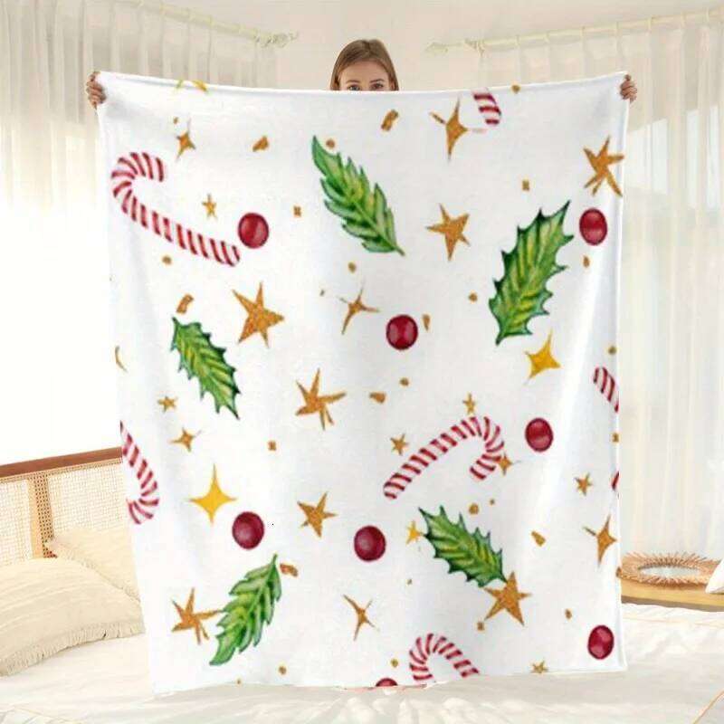 Luxurious heavy-duty French blanket - Four season soft double-sided fleece with red and gold Christmas holiday patterns XJ260112
