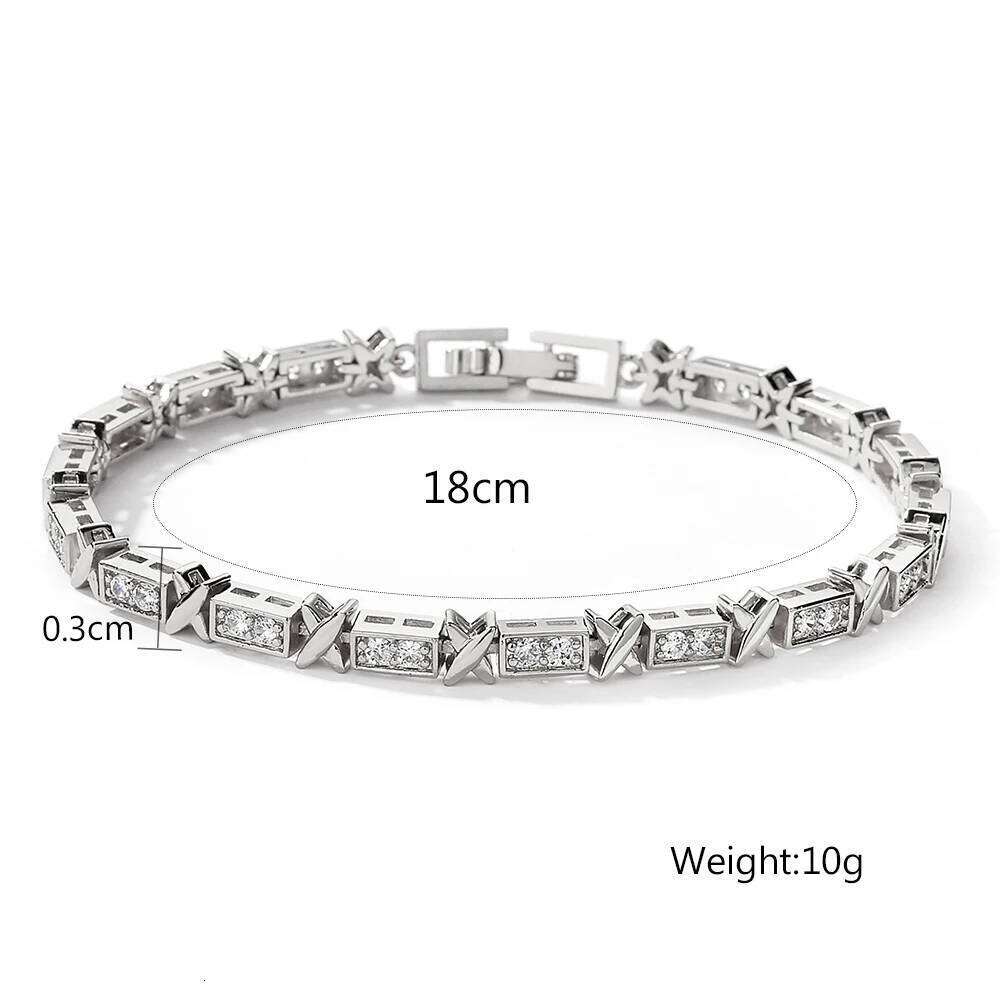 Three Colors Gold Color X-shaped Full Zircon Bracelet for Women Cross Niche Design Luxury Wedding Party Jewelry