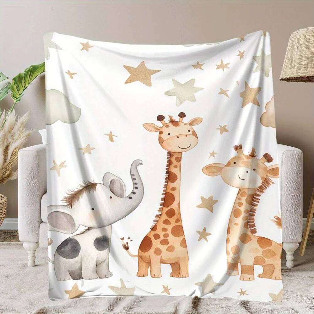 VIKAMA Cartoon Giraffe, Elephant Print Throw Blanket. Soft And Warm, Washable, Nap Blanket On Bedroom Or Living Room Sofa. XJ260112