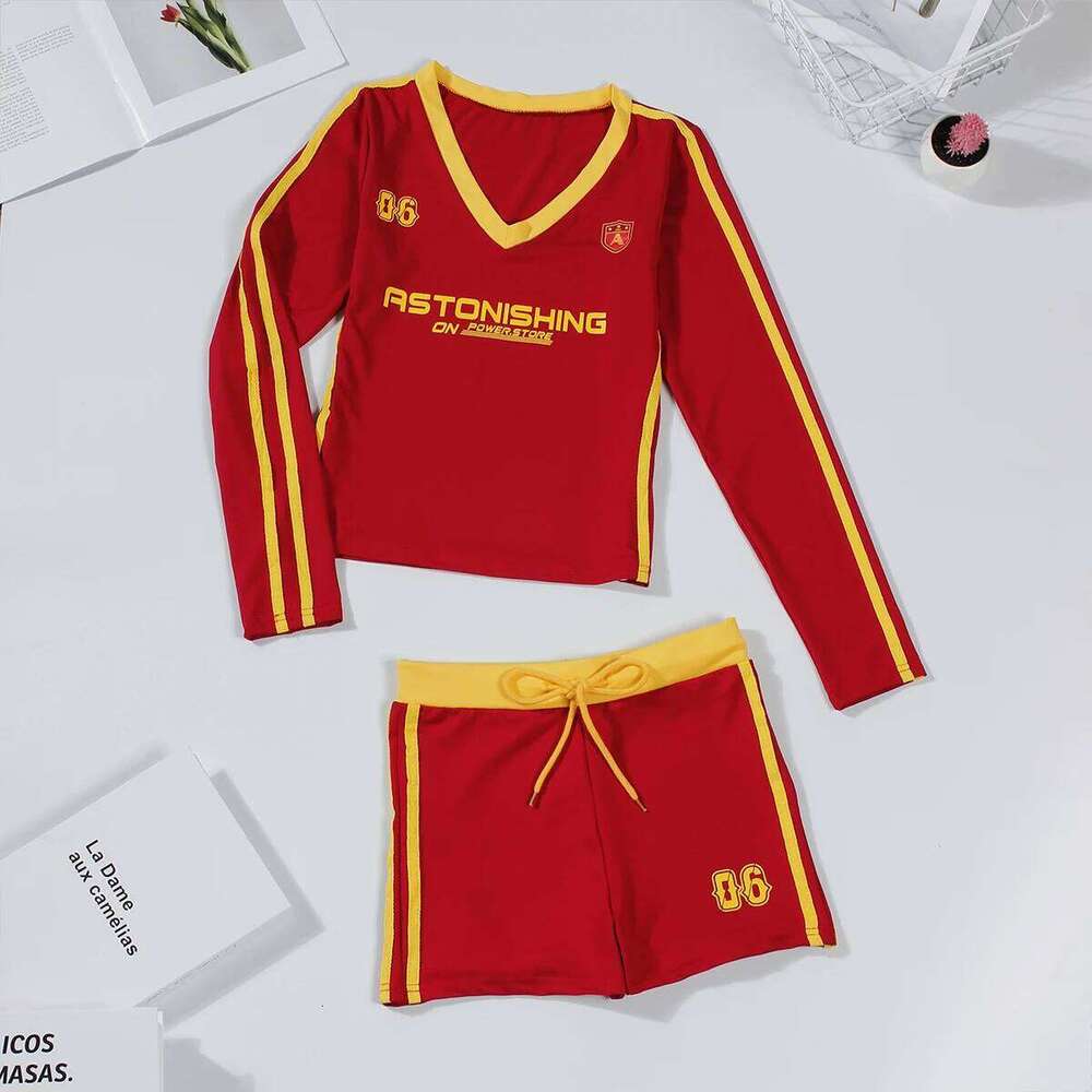 Summer Sexy Women 2 Piece Set Club Outfits Letter Print V-Neck Crop Tops+Matching Drawstring Shorts Casual Tracksuit Mdng260112