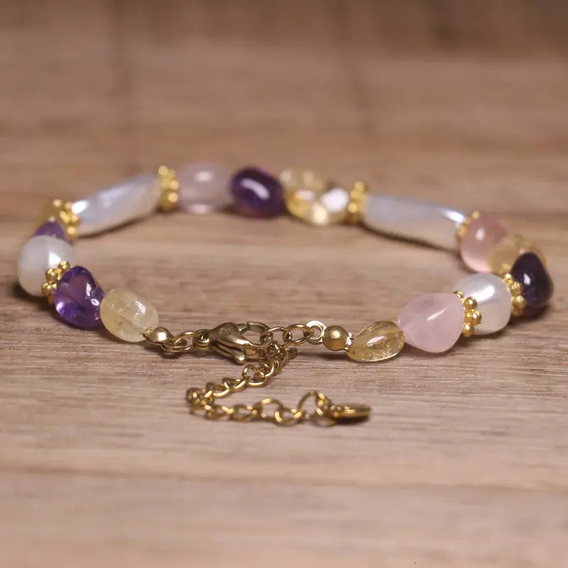 Bohemian Pearl Gemstone Bracelet Handmade Amethyst Rose Quartz Citrine Beads Gold Plated Chain Women Dainty Stackable Jewelry 260107