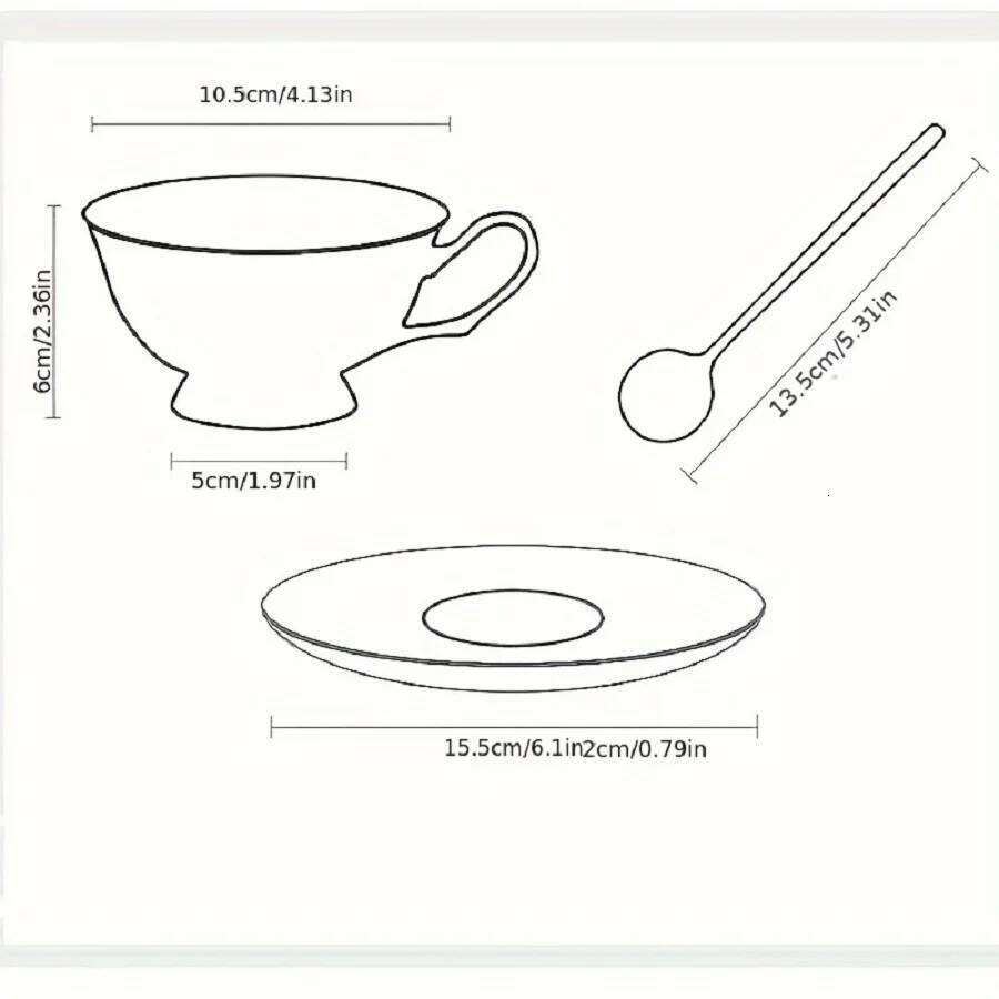 Porcelain Coffee Mug Tea Cup With Spoon, Bone China Drinking Utensils Saucer Plate for Home Breakfast Garden Party Use