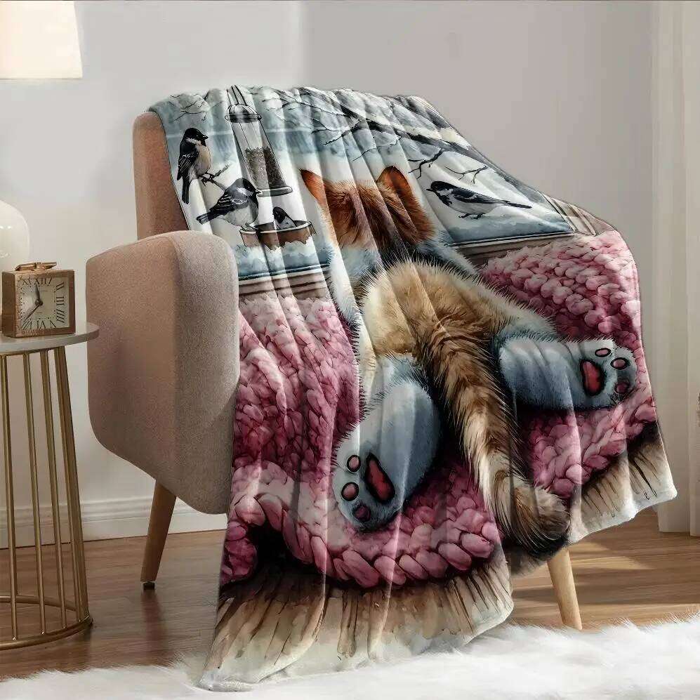 1PC Throw Contemporary Style Printed Funny Cat Cute Animals Flannel Blanket for Couch Bed Sofa Comfy Warm blankets Perfect Gifts XJ260112