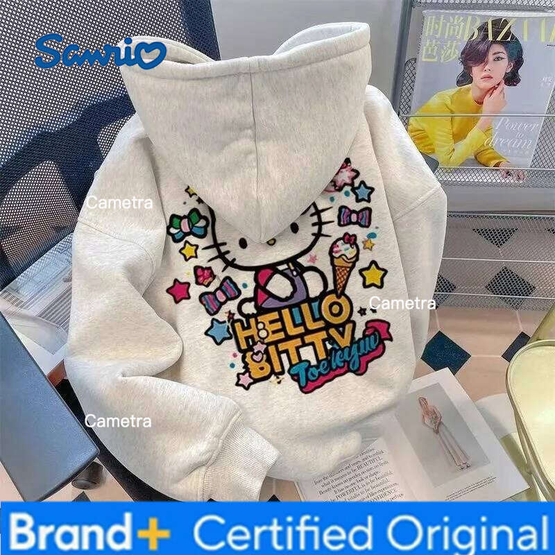 Sanrio Japanese Adolescent Clothing Sweet Hello Kitty Hooded Sweatshirt Cute Girl Casual Autumn/Winter Trendy Loose Tops Hoodies Female H260112