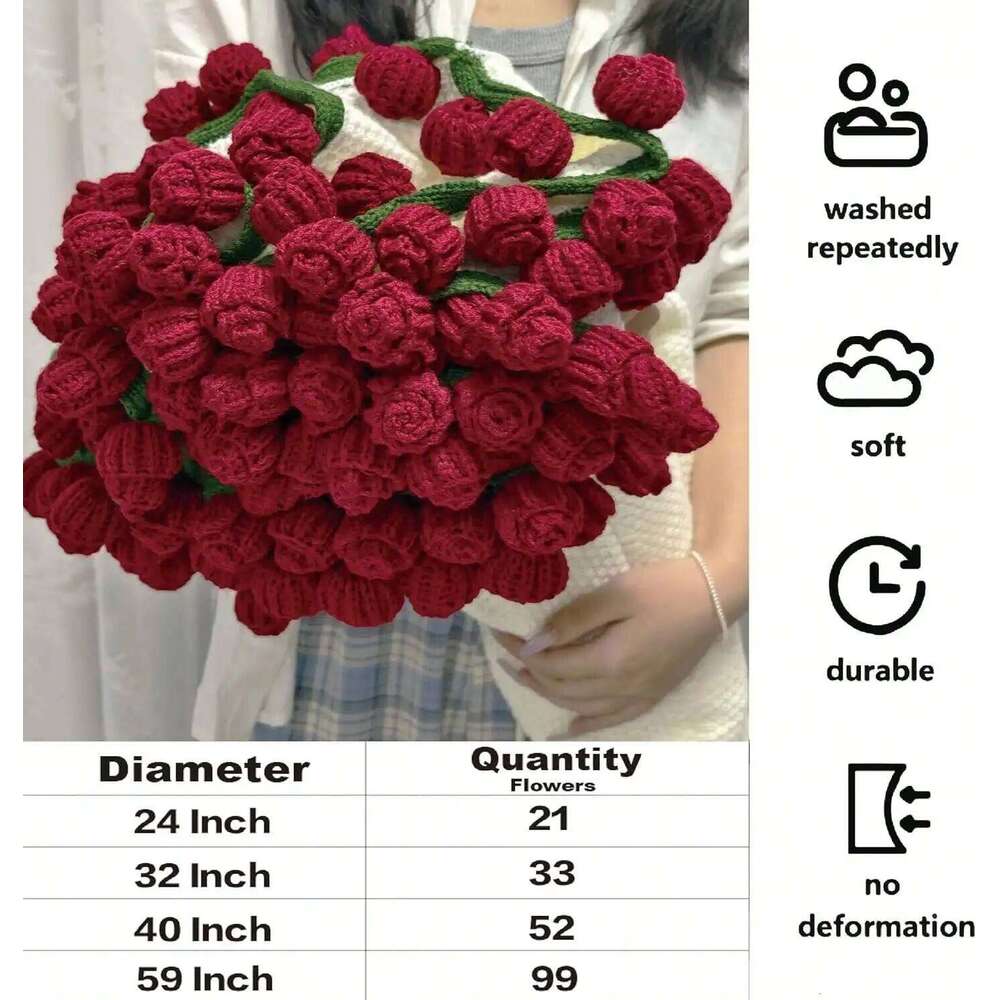 Crochet Rose Bouquet Blanket 24-43": Soft, Lightweight, Romantic Gift for Birthday/Wedding/Home Decor XJ260112