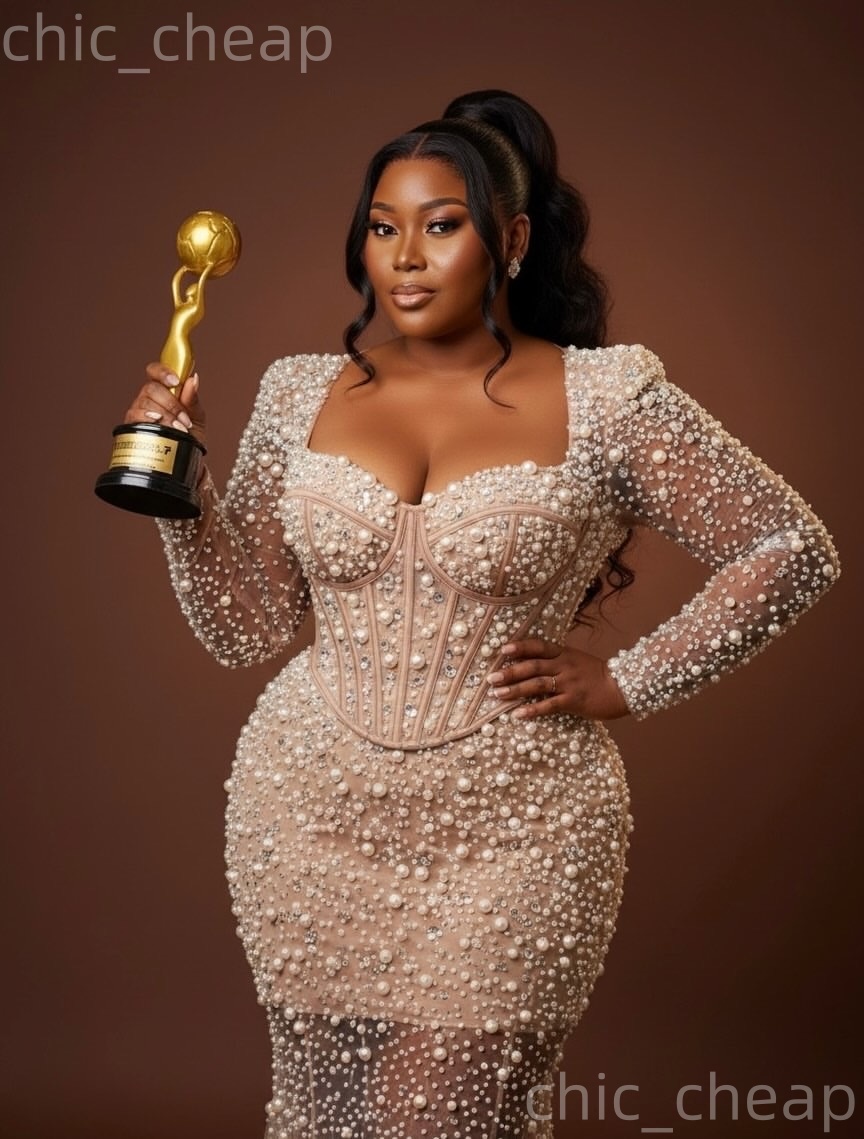 Aso Ebi Champagne Sheath Prom Dresses 2026 Pearls Illusion Sequined Evening Formal Party Second Birthday Engagement Gowns Dress For Special Occasions