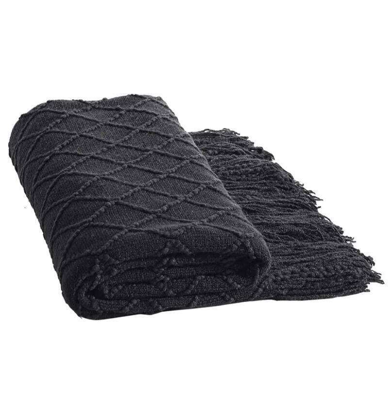 Gift Fall Black for Couch-Soft Boho Bed Blankets,Cozy Knitted Throw Blanket,Oversized Knit Farmhouse Blanket XJ260112