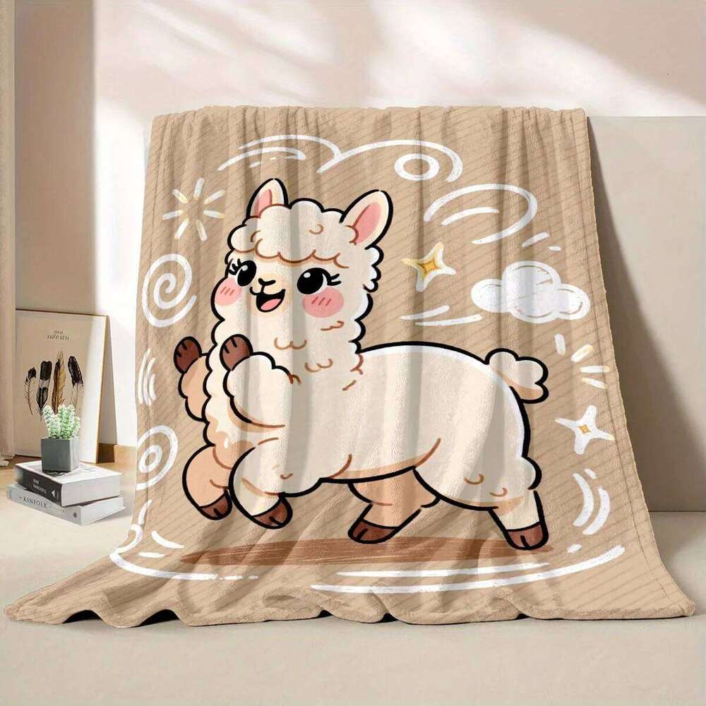 1pc Cartoon Alpaca 2D Pattern Printed Cute Blanket, Flannel Warm Soft Comfortable, Anniversary Birthday Holiday Gift, Ideal Gift XJ260112