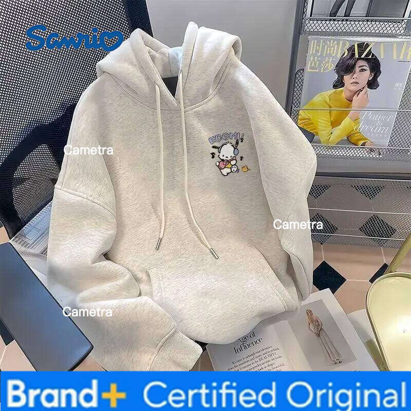 Sanrio Pochacco Hoodie Silver Fox Fleece Cartoon Print Korean Style Trendy Women's Men's Casual Autumn Winter Cozy Sweatshirt H260112
