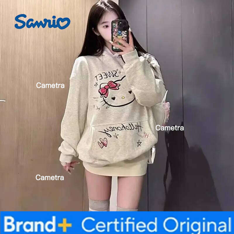 Sanrio Kawaii s Pure Cotton Autumn and Winter New Hello Kitty Katie Hooded Sweatshirt Women's Loose Hoodie Top Hot H260112