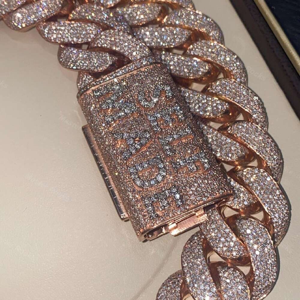 VVS Moissanite Rose Gold 24mm 5 Rows Vvs Dias Pass tester Sterg Sier Miami Cuban Chain