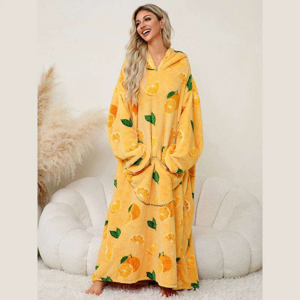 Winter Women Long Flannel Wearable with Pocket Warm Sherpa Hoodie Adults Fleece Giant TV Oversized Blanket XJ260112