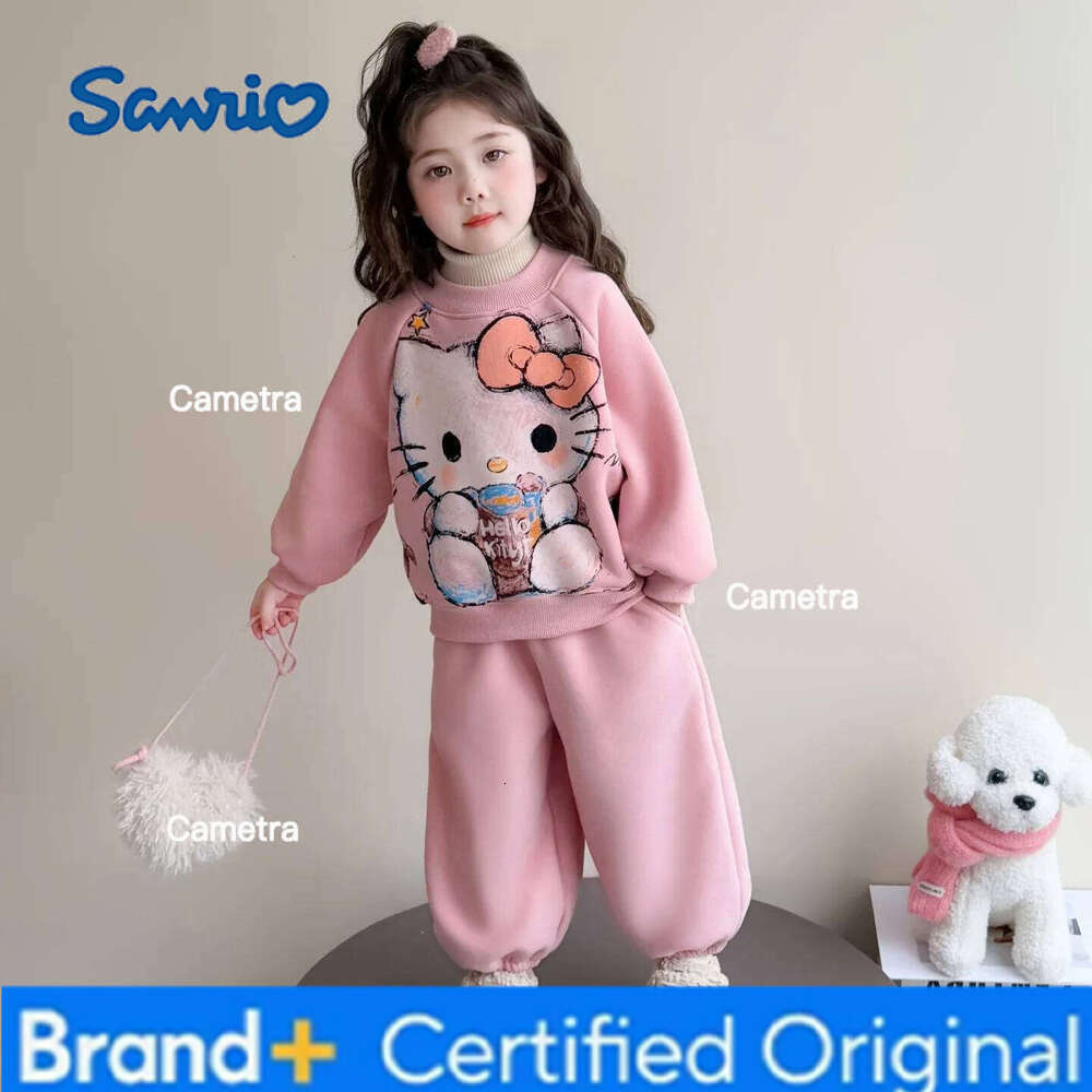 Sanrio Cute Kitten Girls' Clothing 2025 Autumn Winter New Cartoon Anime Hoodie 2Pcs Thickened Warm Sweatshirt Set Fashion Casual Wear H260112