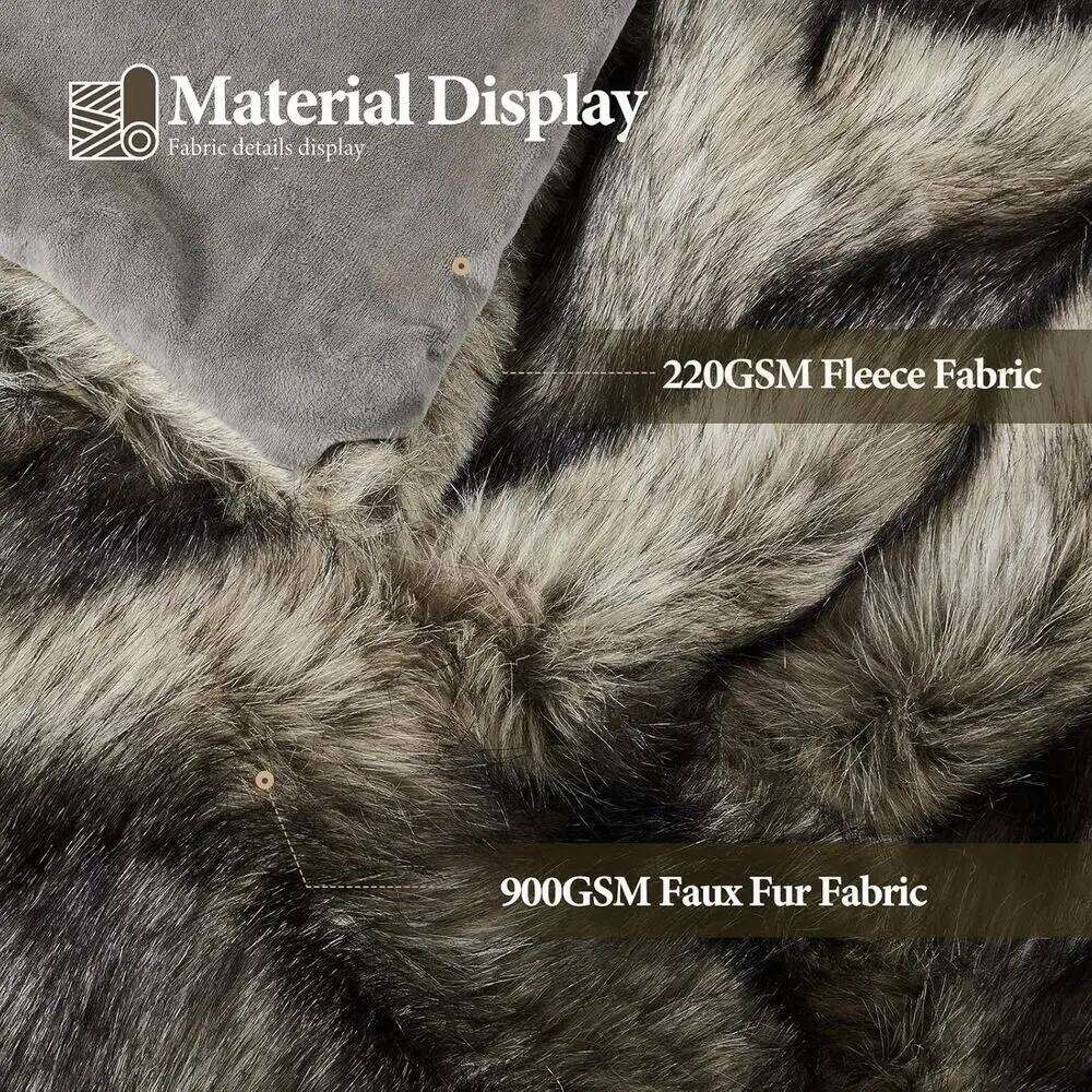 Thick 1000GSM Faux Fur Blanket, Cozy & Warm for Couch, Bed, Sofa, Reversible Mink Style 50x60, Grey XJ260112