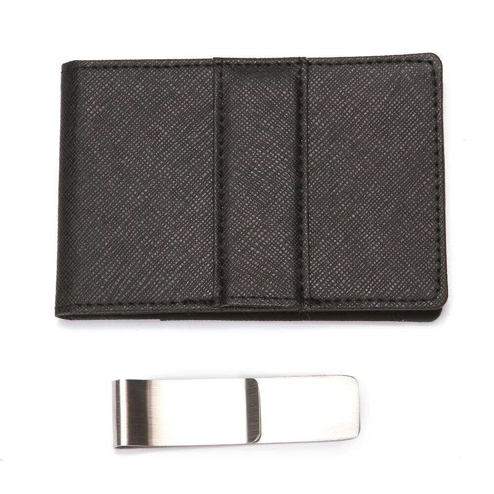 New Fashion Men's Leather Clips Wallet Multifunctional Thin Man Card Purses Women Metal Clamp for Money Cash Holder
