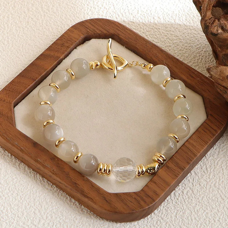 Minar Delicate Natural Stone Crystal Glass Beads Elastic Strand Bracelets for Women 14K Real Gold Plated Copper Accessories 260107