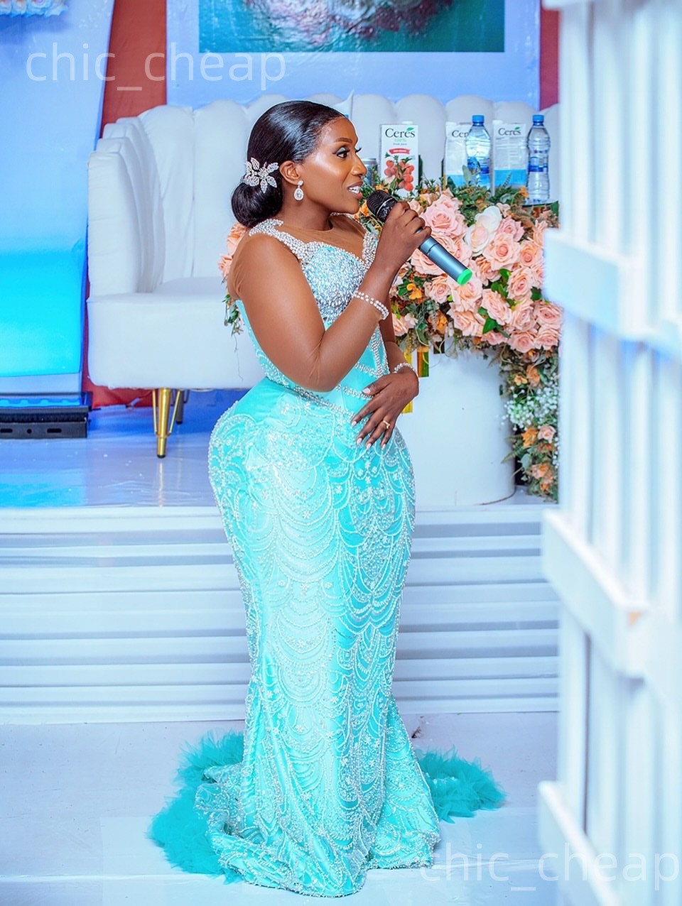 Aso Ebi Sky Blue Mermaid Prom Dresses 2026 Beaded Crystals Full Sleeves Evening Formal Party Second Birthday Engagement Gowns Dress For Special Occasi