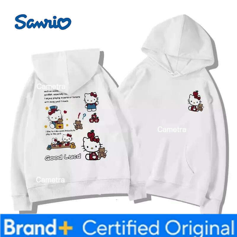 Sanrio Women's Hoodies Autumn Winter Clothing Japanese Anime Cute Hello Kitty Print Hooded Sweatshirt Y2K Oversized Cotton Pullower H260112
