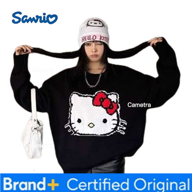 Sanrio Gril Hello Kitty Sweater Kawaii Anime Fashion Student Casual Round neck autumn winter knitwear Pullover tops new style H260112