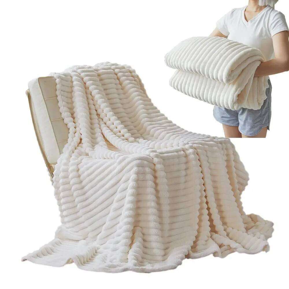 New Double Sided Blanket Skin-Friendly Warm Conditioning Quilt Breathable Solid Color Striped Blankets XJ260112